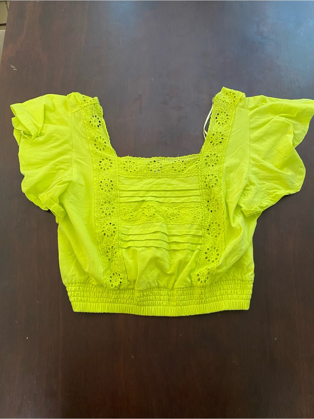 FAVLUX Neon Lime Eyelet Square-Neck Crop Top Size Small